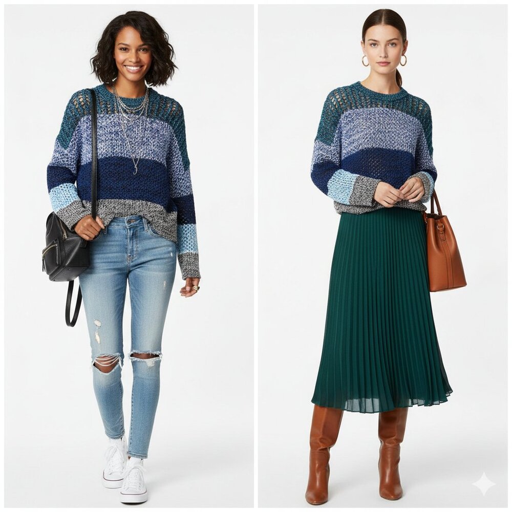 Derek Lam 10 Crosby Colorblock Large Women's Blue Gradient Sweater EUC